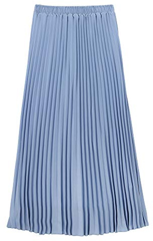 Damen Mädchen Plisseerock in Maxilänge Plissee-Maxirock Elastische Chiffon Langer Faltenrock Elastischer Bund für Frühling Sommer Herbst Rocklänge 90cm Einfarbig