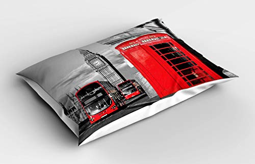 ABAKUHAUS London Kissenbezug, London Retro Telefonzelle, Dekorativer Standard King Size Gedruckter Kissenbezug, 80 x 40 cm, Grau Rot