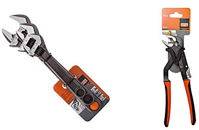 Bahco BHADJUST 3 ADJ3 Set of 3 Adjustable Wrenches (8070/8071 / 8072), Grey, 16 Degree Head Angle & 8224 Slip Joint Plier 250MM