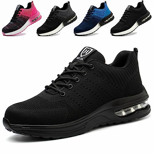 Scarpe Antinfortunistica Uomo Leggere Scarpe da Lavoro con Punta in Acciaio Donna Traspiranti Antiscivolo Comode Scarpe Sicurezza, Nero， EU 37