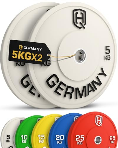 HQ Germany® Bumper Plates 50 mm [Nach IWF-Norm] - Hantelscheiben 5-25kg | Premium Vollgummi, Ø 450mm, 50mm-Bohrung, Shore-A 85 Härte, schmales Design, Edelstahl-Hülse