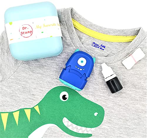 Dr. Stamp - Personalised Name Stamp, Custom Name Stamper for Kids Clothes School Uniform, Care Homes, Day Care, Nursery. Special Washable Ink, no Come Off Stick Sticky Name Labels in The wash! (Blue)