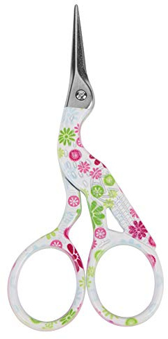 Bunte Nähschere, Edelstahl, Scharfe Spitze, Klassische Storchschere, Kran-Design, Nähschere, Kleine Bastelschere, DIY-Werkzeuge, Schneiderschere Zum Nähen von Stickereien(Rosa Blumen auf Weiß)