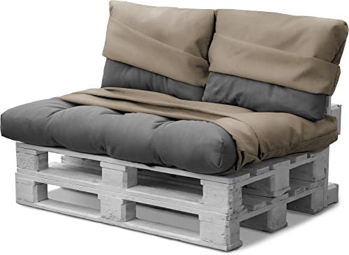 Bezüge für Palettenkissen - Ersatzbezüge Palettenkissenbezüge - Auflage - Gartenmöbel für In- und Outdoor Farbe Creme 3-Teilig Wasserdicht Größe 80 cm × 120 cm + 42 cm × 60 cm