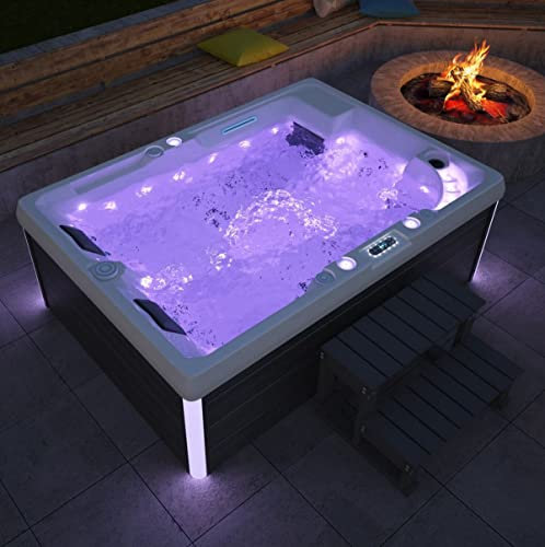 Luxus Outdoor Whirlpool Hot Tub Etna 210x150 cm – Weiß – 36 Massagedüsen, Ozon, LED, Heizung – 2 Liegeplätze + 1 Sitzplatz – Garten & Terrasse – ohne Treppe