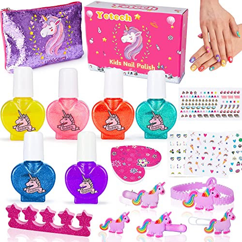 Lubibi Kinder nagellack set mädchen,Waschbares&Safe 18 Pcs kinderschminke set,Einhorn DIY abziehbarer Nagellack,Haarnadel,Aufbewahrungstasche,Nagelstift,Prinzessin verkleiden Geschenke für Mädchen