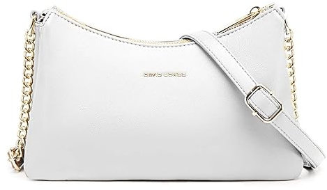 David Jones - Damen Kleine Umhängetasche - Frau Kette Tasche Schultertasche PU Leder Multi Taschen - Handtasche Flache Viele Fächern Crossbody Bag Clutch - Handy Party Abendtasche Mode - Weiß