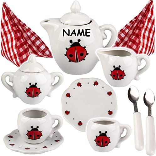 alles-meine.de GmbH 13 TLG. Set Puppengeschirr/Teeservice & Kaffeeservice - Marienkäfer & Punkte - inkl. Name - Geschirr Porzellan/Keramik - Porzellangeschirr - Kinderküche..