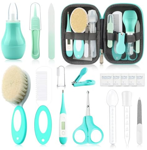 WXA Baby Healthcare and Grooming Kit with Nail Clippers, Scissors, Infant Grooming Kit for Newborns (18 in 1, Green)