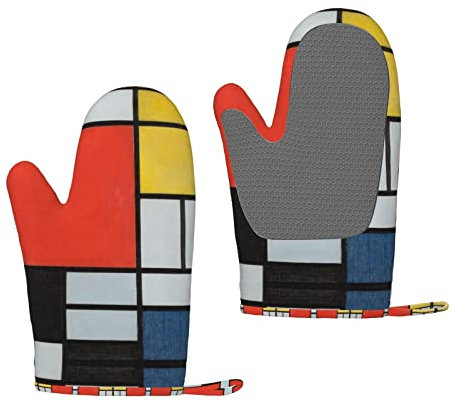 Zusammensetzung in rot, gelb, blau und schwarz, bedruckte Grillhandschuhe, hitzebeständige Silikon-Grillhandschuhe, Küchen-Ofenhandschuhe, zum Grillen, Kochen