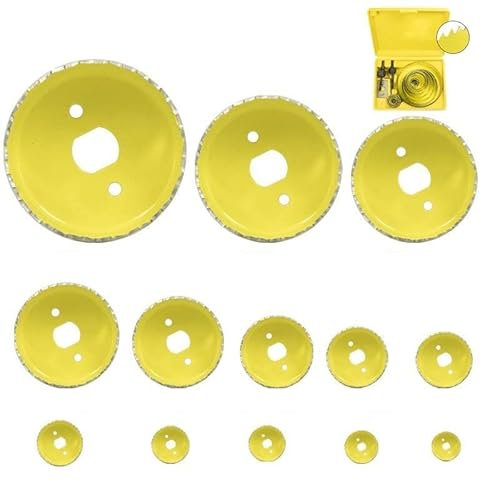 GISTEQ CMCP Lochsägenschneider, 8/11/16 Stück, 19–127 mm, Kernbohrer for Bohren von PVC, Holz, Gipskarton, Kohlenstoffstahl, Holzlochsägenbohrer(16pcs Yellow)