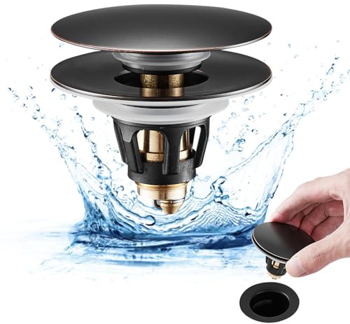 Fransiton Waschbecken-Ablaufstopfen, große Kappe, Pop-Up-Ablauf, passend für 2,8 cm – 4,5 cm große Waschtische, Wohnmobil-Waschbecken, Anti-Verstopfungs-Ablaufstopfen mit abnehmbarem Haarfänger