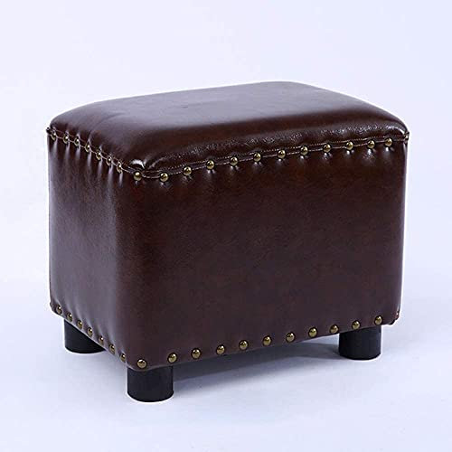 Kleiner Fußhocker, modernes Wohnzimmer, 37 cm, rechteckig, braune PU-Leder-Fußstütze unter dem Schreibtisch, gepolsterte Ottomane mit Massivholzrahmen, rutschfest und vollständige Montage