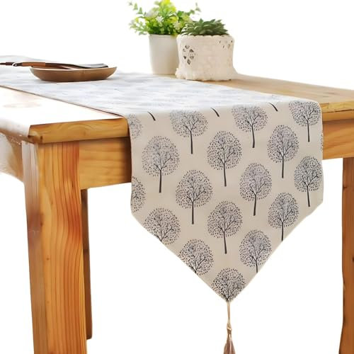 CosyAurora Camino de Mesa de Lino con moreras, Beige, decoración de Mesa de Comedor, Cocina, decoración para el hogar y Fiestas (Blanco Crema, 30 x 220 cm)