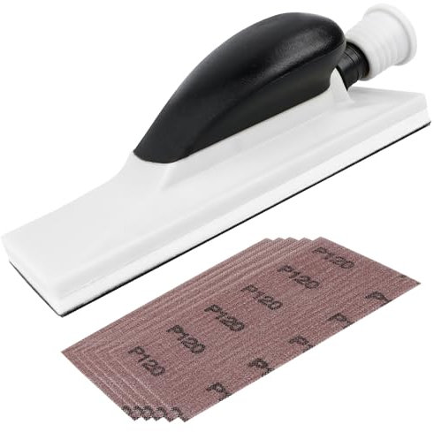 Levigatrice manuale con aspirazione 200 x 70 mm, blocco levigatrice manuale con 5 fogli di carta vetrata a grana diversa, levigatrice manuale senza polvere per lucidare legno, spatola da parete,