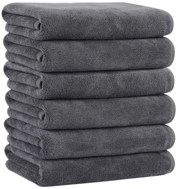 KinHwa Microfiber Hand Towels for Bathroom Soft and Absorbent Face Towels for Bath, Spa, Gym 16inch x 30inch (6, Gray, 16inch x 30inch)