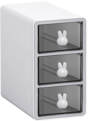 Toguma Stapelbare Desktop-Aufbewahrungsbox mit 3 Schubladen, transparente mehrschichtige Kosmetik-Aufbewahrungsbox für den Schreibtisch, geeignet für Bürokosmetik (weiß)