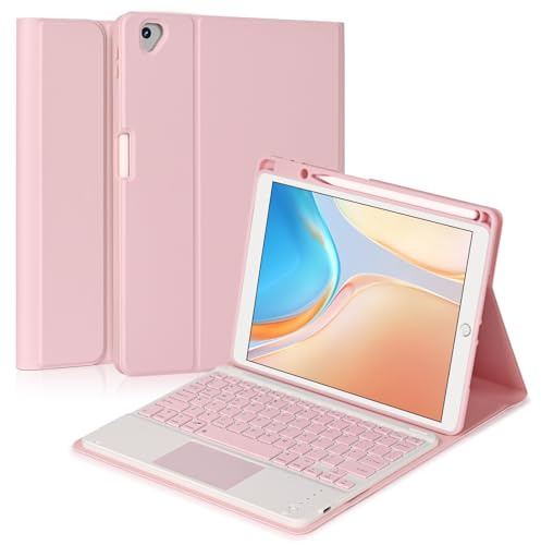 Eisuiyi Custodia per tastiera per iPad 10,2 7a/8a/9a generazione, compatibile con iPad Air3/Pro10.5, tastiera staccabile Touchpad BT, custodia protettiva magnetica con portapenne, rosa