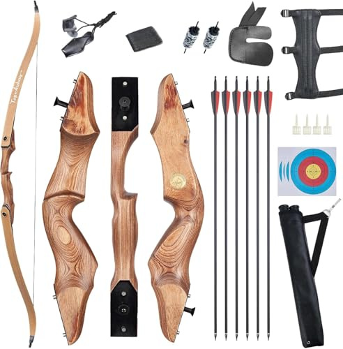 TOPARCHERY Pfeil und Bogen Set Erwachsene 60 Zoll Recurve Bogen Sportbogen Jagdbogen Bogenschießen für Erwachsene & Einsteiger 30-50lbs