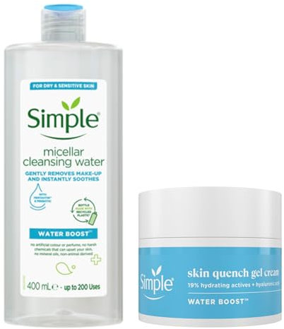 Simple Water Boost Hydrating Micellar Water Soothing Makeup Remover For Dry and Sensitive Skin 400 ml & Skin Quench Gel Face Cream 50 ml