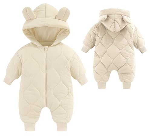 SEAUR Varm snödräkt med huva bebisar dunrock vadderad jacka sparkdräkt sparkdräkt vinterkläder utomhus 3–18 månader, Vitt och blått, 12-18 M�nader
