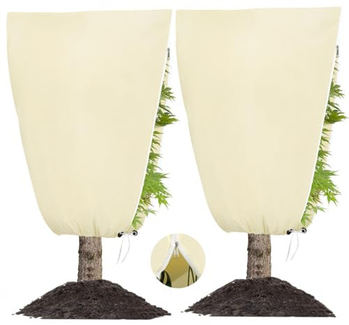 2 Pezzi 100x80cm Cappuccio Protezione Piante, 80gsm Copertura Piante Tessuto Non Tessuto, Telo Antigelo per Piante, con Cerniera e Corda di Estrazione per prevenire Insetti, Neve e Freddo