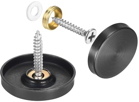 uxcell 16 Pcs Screw Covers Caps, 304 Stainless Steel Mirror Screws Decorative Caps Cover Nails, Mirror Screws Fasteners for Sign Advertising Hardware Construction, 30mm Diameter, Black