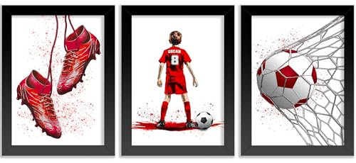 Set of 3 Personalised Football Wall Art Prints - Football Posters for Boys Bedrooms - Boys Football Room Decor - Football Art by Art by Toor (Red, Set of 3 Fine Art Prints (unframed))