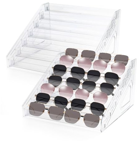 Supporto in acrilico a 7 ripiani per occhiali, organizer per occhiali da sole di alta qualità, espositore per smalti, organizer per organizzare occhiali da sole, cosmetici, smalti per unghie (2)