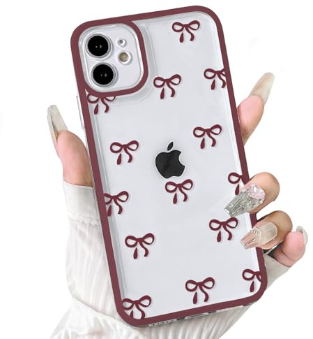 NITITOP for iPhone 12 Mini Case Cute Clear Bowknot Pattern,Burgundy | for Women Girls, Ribbon Bowknot Design,Colorful Frame, Soft TPU Shockproof Cover, Full Camera Protection
