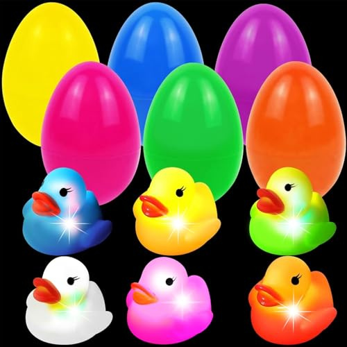 TaimeiMao 6 Stück Vorgefüllte Ostereier,Beleuchtetes Badespielzeug,Ostereier gefüllt mit Gummienten,Leuchtenden schwimmenden Badespielzeugen,Prefilled Easter EggsOsterkörbchenfüller