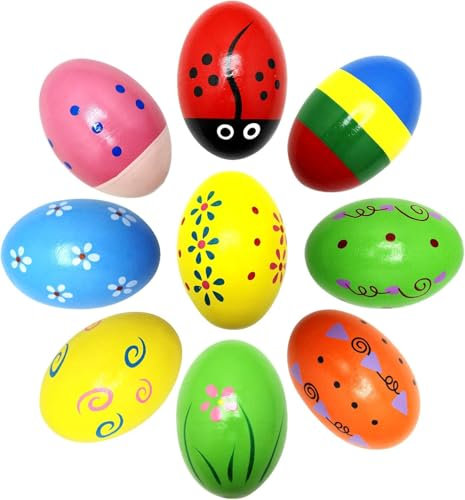 9 Piezas Huevos de Pascua de Madera, Huevos de Madera, Huevos de Colores, Huevos de Percusión, Huevos Shaker, Huevo Musical Percusion, Huevos de Pascua Juguetes Niños, para Bebé Niños Regalos Pascua