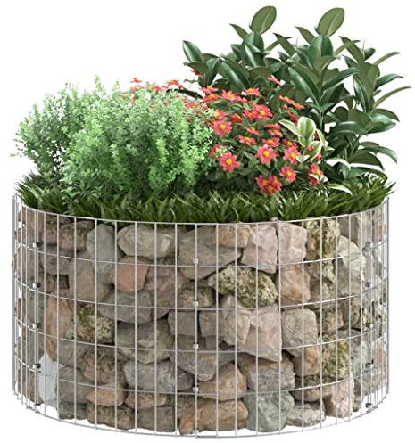 Circular Gabion Pole, Galvanised Steel Ø100x50 Cm Create Strong Border for Garden and Patio, Weather Resistant, Stable Construction, Great Addition, Assembly Required