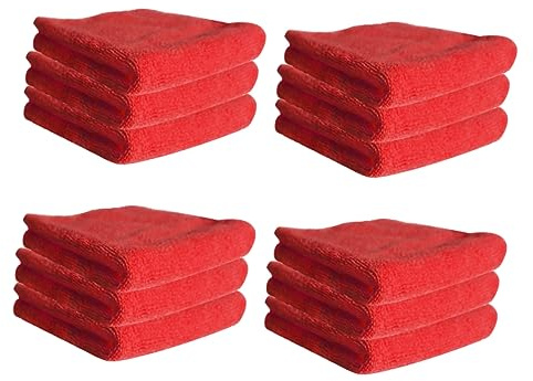 Anneome 12pcs Red Microfiber Dish Towels High Absorption Non Stick Cleaning Wiping Cloths for Kitchen Household Use Machine Washable