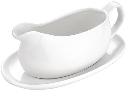 Quystetes Gravy Boat and Saucer 14 Oz,Ceramic Sauce Boat with Tray for Milk,Warming Sauces,Creamer,Broth,White Easy Install Easy to Use