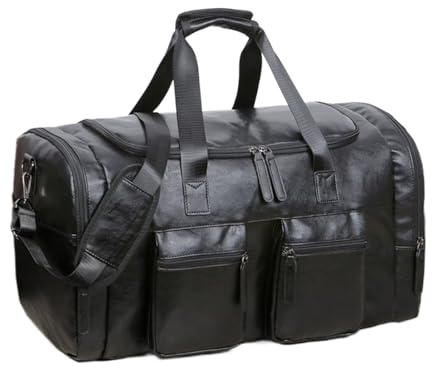 Reise Duffel Tasche Großes Und Robustes Aus PU Leder | Herren Wochenend Duffel Reisetasche Für Freund Vater Ehemann Reisen Wochenende Fitness Arbeit Business Schuhe Kleidung