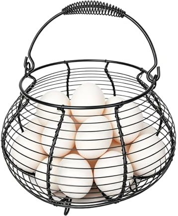 Cesta para la recogida de huevos – Soporte para la conservación trenzada vintage | con asa para hueveras de mostrador, para encimera de cocina, granja, jardín, fruta, verdura, Pascua, Navidad