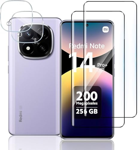 Mayfun para Xiaomi Redmi Note 14 Pro Plus 5G Protector de Pantalla, [2+2 Piezas] Cristal Templado y Protector de Lente de Cámara, 3D 9H Dureza, Antiarañazos, Sin Burbujas Vidrio Templado