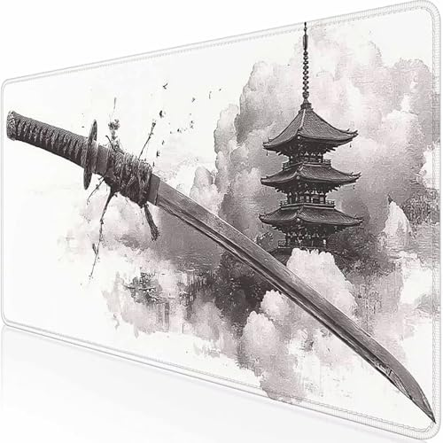 Alfombrilla Ratón Grande En Blanco Y Negro Espada, Alfombrilla Raton Impermeable Antideslizante, Mouse Pad con Base de Goma Bordes Cosidos, Accesorios Gaming, Mousepad para Gamer900 x 400 mm -z1c09744