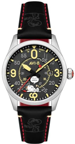 Avi-8 Reloj automático para Hombre Spitfire Smith Snoopy Peanuts Flying Ace Pilot Error edición Limitada, con Correa de Cuero AV-4152 de 42mm