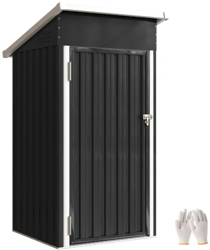 Outsunny Gartenhaus 0,74 m² aus verzinktem Stahl mit Lüftungsöffnungen, Gartenhaus mit abschließbarer Tür, Schrägdach, Handschuhe, Geräteschuppen, 107,5 x 91 x 185 cm, dunkelgrau