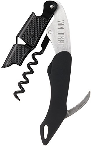 Vintorio Professional Waiters Corkscrew - Wine Key with Ergonomic Rubber Grip, Beer Bottle Opener and Foil Cutter (1 Pack)