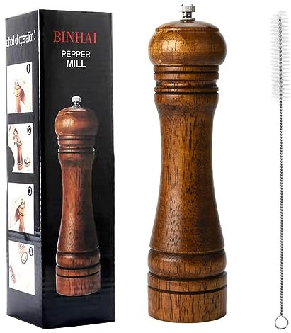 BINHAI Molinos de Pimienta, Molinillo de Pimienta, Molinillo de Sal y Pimienta, de Madera Maciza con Molinillo de cerámica Ajustable Fuerte 8 Pulgadas