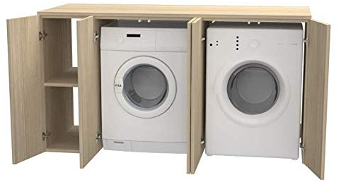Armario de lavandería con Riga 175 cm Puertas de Madera, Cubierta para Lavadora/Secadora, baño (Rock Oak)