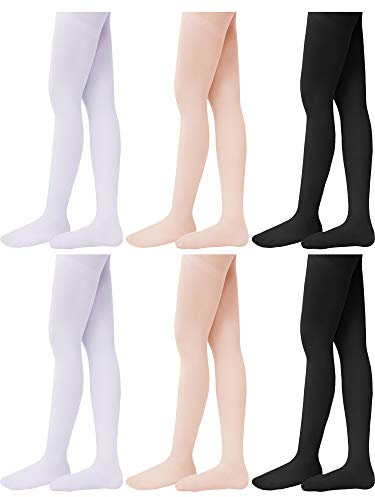 Syhood 6 Pairs Girls Ballet Tights Soft Toddler Footed Dance Tights for Toddler/Little Kid/Big Kid Gymnastics School Practice(Nude, White,Black,4-6 Years)