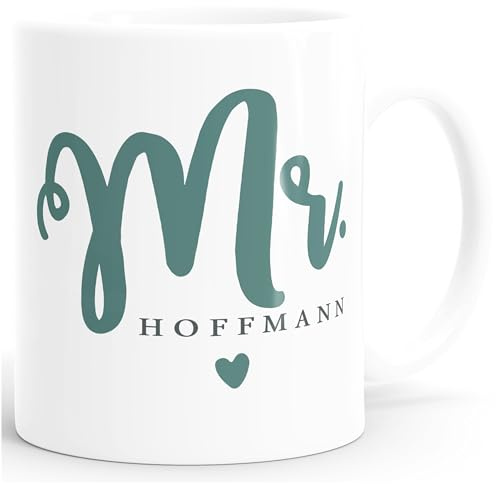 SpecialMe® personalisierte Kaffeetasse Tasse Mr & Mrs Nachname Namenstasse personalisierte Geschenke Hochzeitsgeschenk Weiss Keramik-Tasse