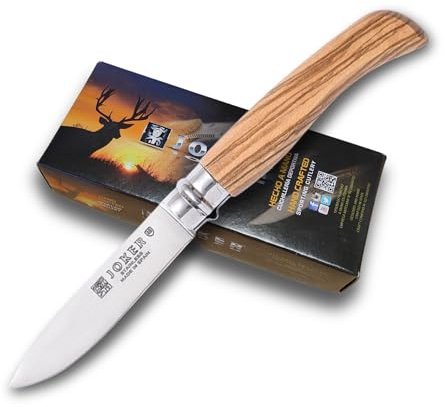 Joker Taschenmesser NO23 mit Olivenholzgriff, Sicherheitsdrehzwinge und 420er Edelstahlklinge 8 cm, Angelgerät, Jagd, Camping und Wandern.