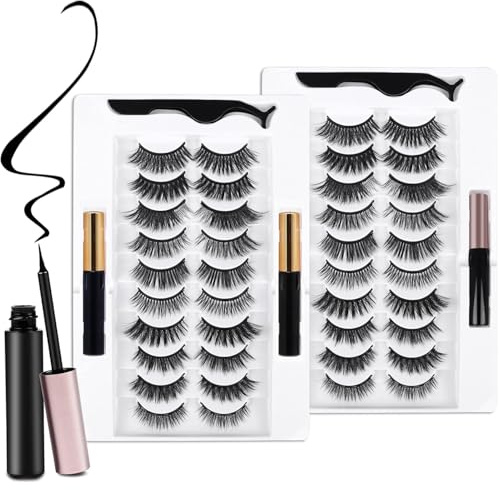 20 Kinds of 3D 5D Magnetic Eyelash Kit with Different Density, Magnetic Eyelashes with 4 Eyelash Glue and 2 Tweezers, for Women and Girls Natural Look No Glue Needed