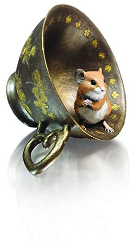 Richard Cooper Studio Michael Simpson Souris en bronze coulé à froid dans une tasse à thé Motif trèfle à quatre feuilles Peint à la main