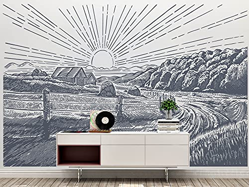 Oedim Fotomural Vinilo Pared Paisaje Rural Blanco y Negro Fotomural para Paredes, Vinilo Decorativo, Decoración comedores, Salones, Habitaciones.…